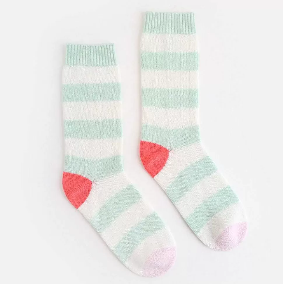 Best Mint/Cream Stripe Cashmere Bedsocks Socks