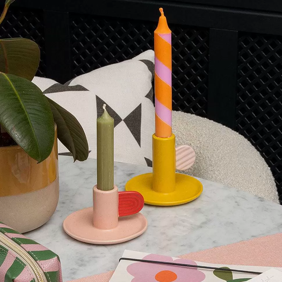 Cheap Mustard/Pink Hand Painted Stoneware Candle Holder Home Office