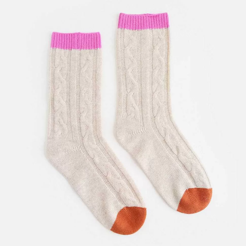 Cheap Natural Cable Cashmere Bedsocks Socks