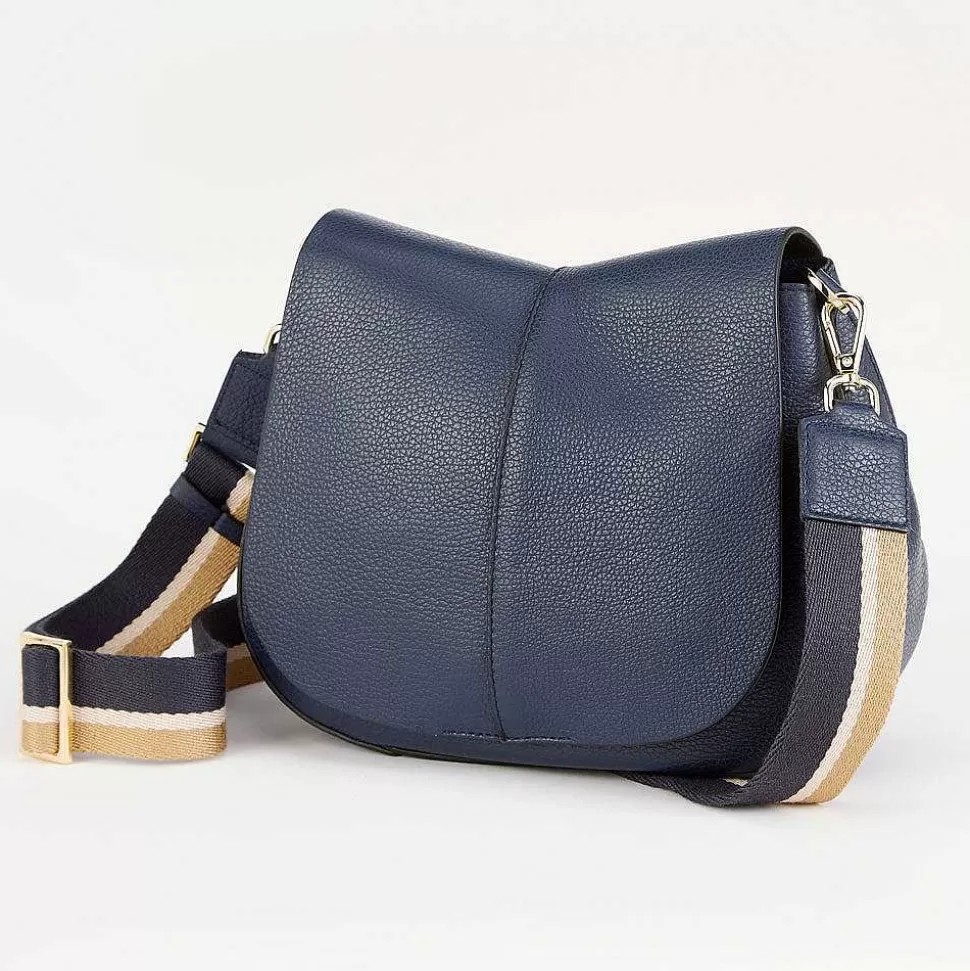 Fashion Navy Leather Helena Saddle Bag Shoulder Bags