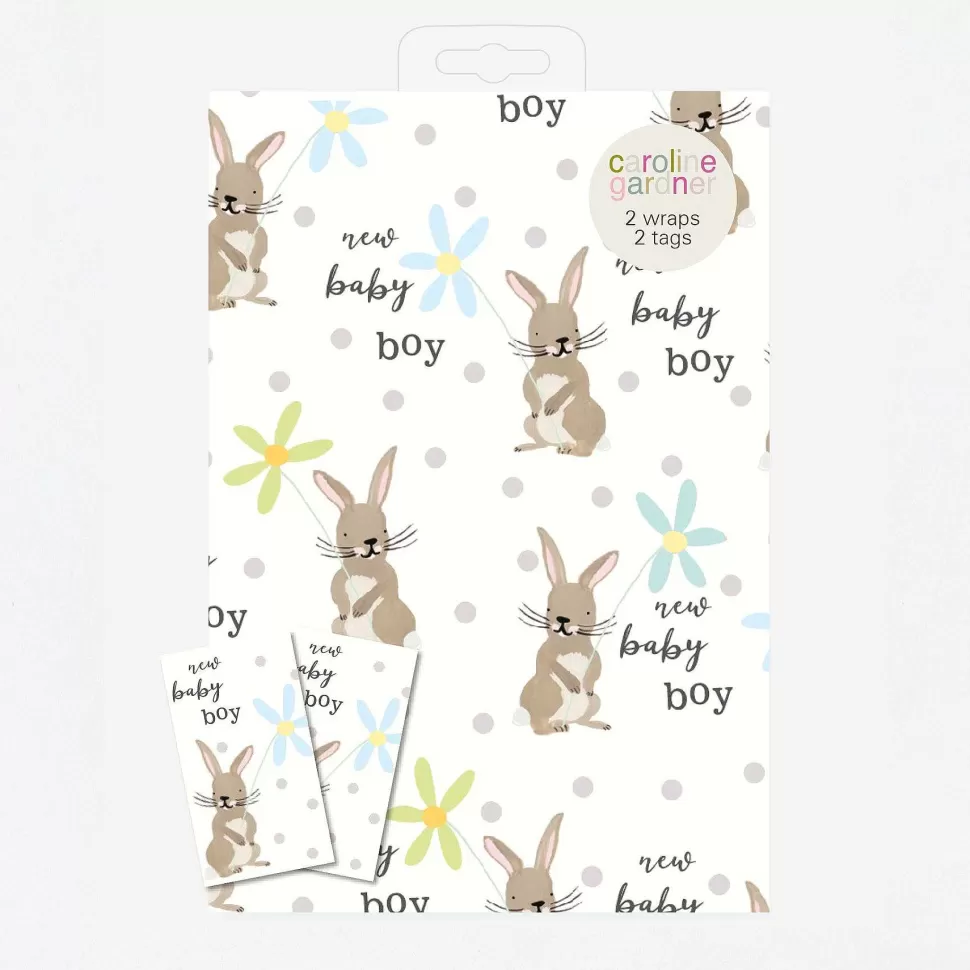 Fashion New Baby Boy Bunnies Wrapping Paper And Tags Set Of 2 Wrapping Paper Sets