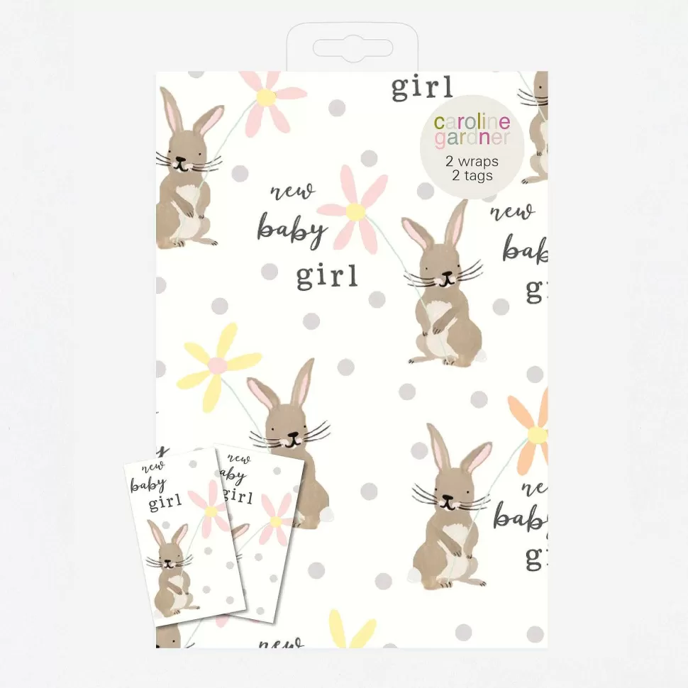 Store New Baby Girl Bunnies Wrapping Paper And Tags Set Of 2 Wrapping Paper Sets