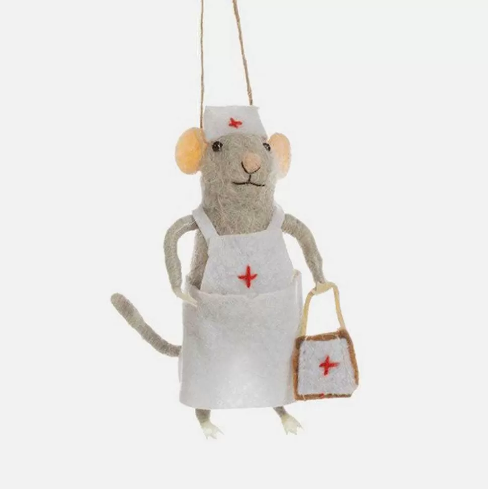 Clearance Nurse Mouse Felt Christmas Tree Decoration Christmas Cards