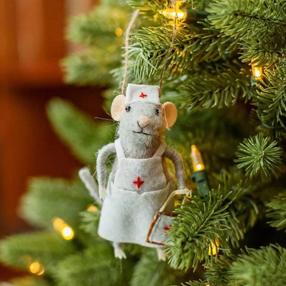 Clearance Nurse Mouse Felt Christmas Tree Decoration Christmas Cards