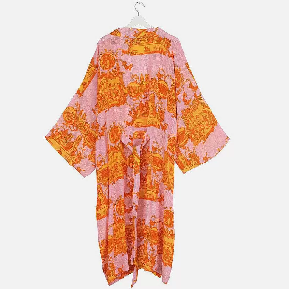 Flash Sale Orange Ancient Columns Lightweight Long Kimono Dressing Gowns