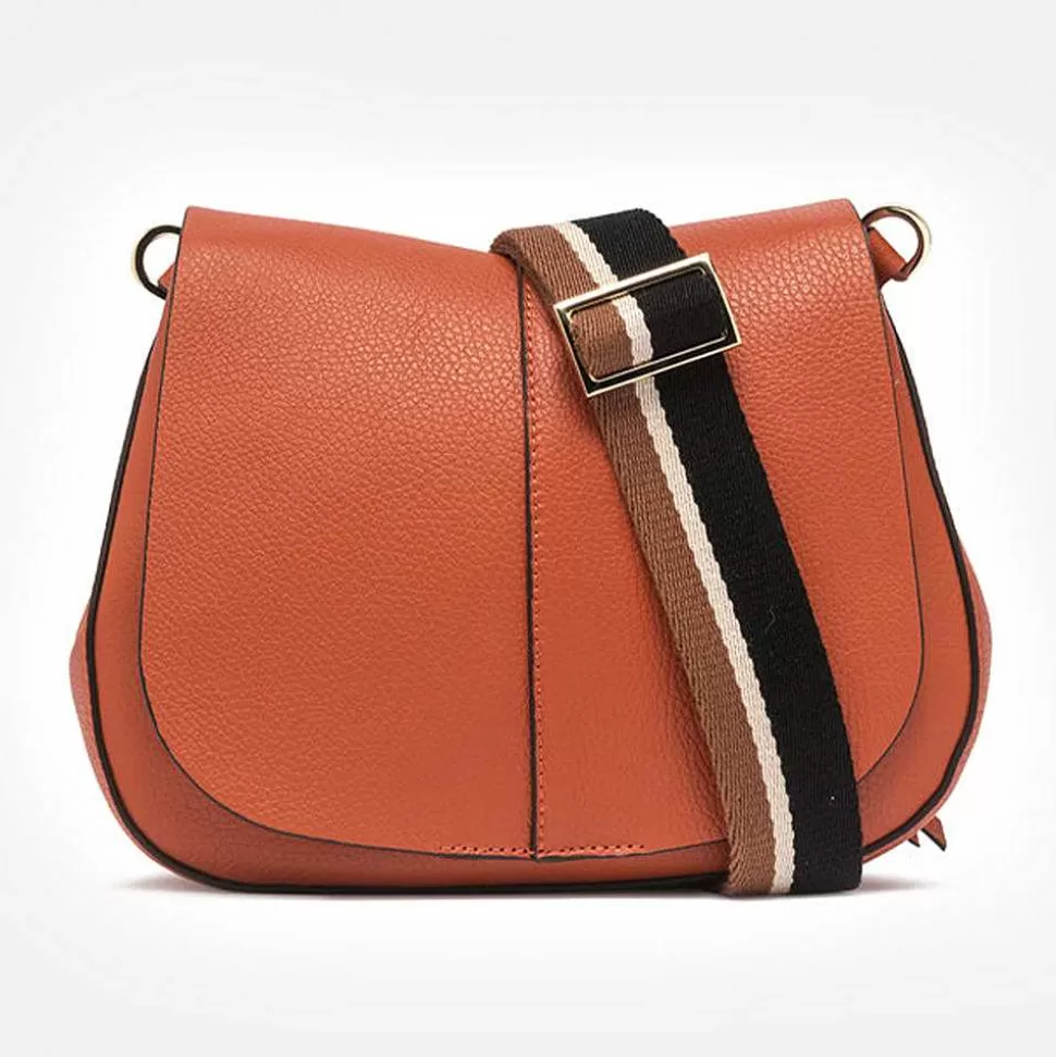 Cheap Orange Leather Helena Saddle Bag Crossbody Bags