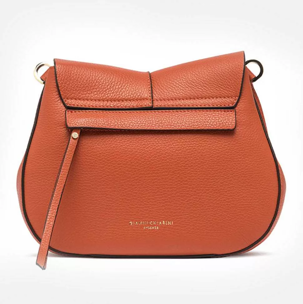 Fashion Orange Leather Helena Saddle Bag Shoulder Bags