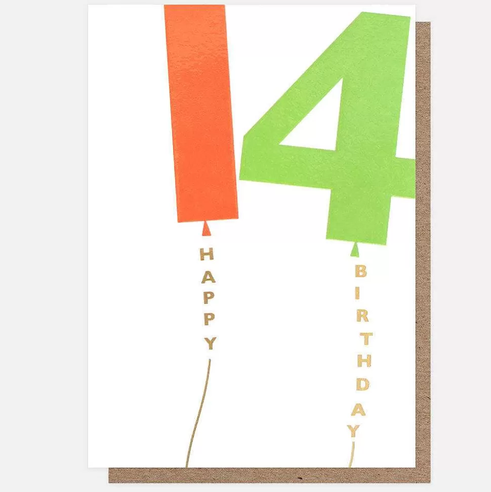 Outlet Orange/Green Balloon 14Th Birthday Card By Age