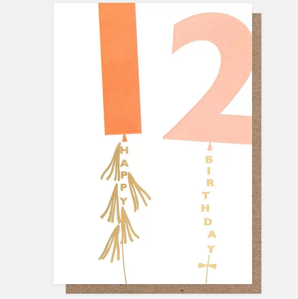 New Orange/Pink Balloon 12Th Birthday Card For Kids