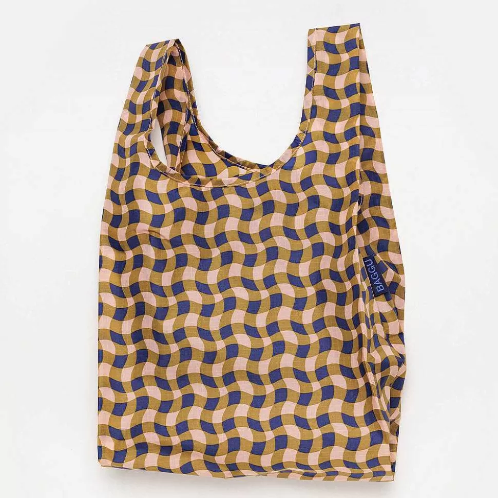 Online Peach Wavy Gingham Shopper Bag Foldaway Shopper Bags & Lunch Bags