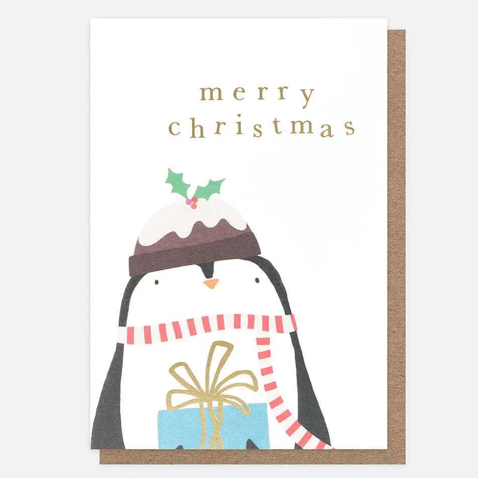 Clearance Penguin With Present Small Christmas Card Pack Of 10 Christmas Cards