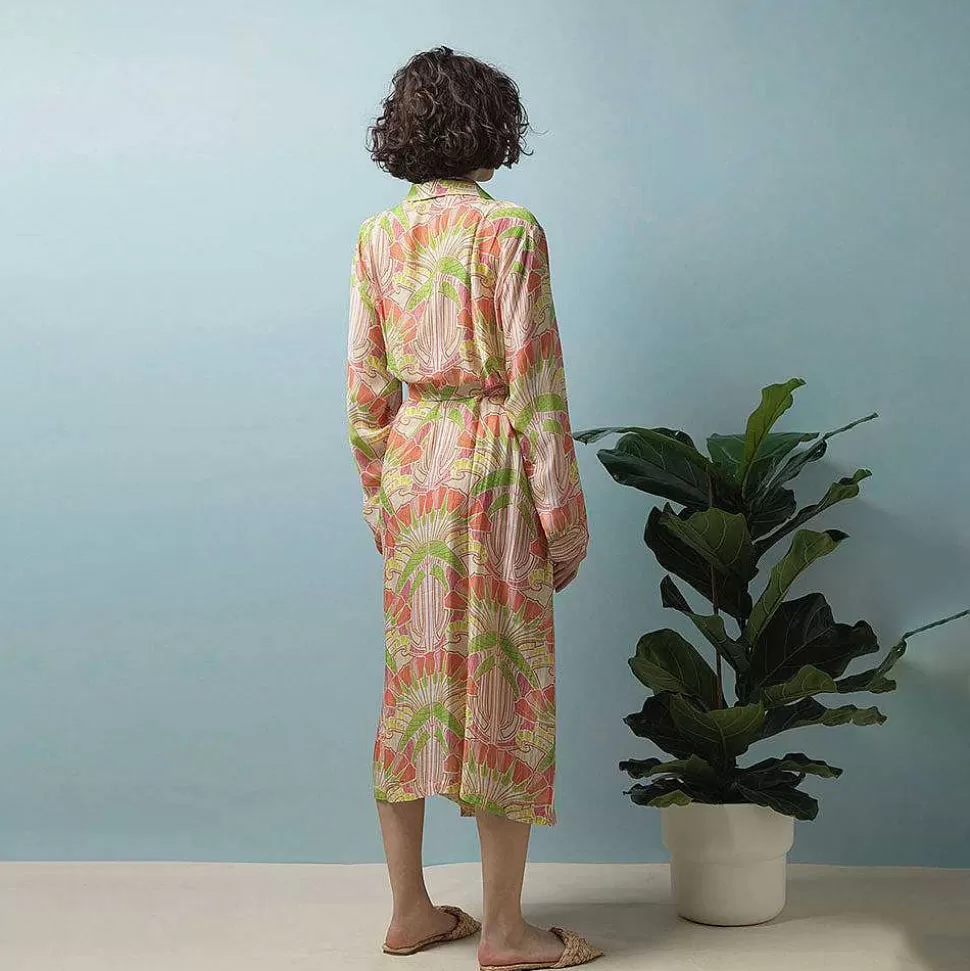 Store Pink Deco Fans Lightweight Dressing Gown Loungewear