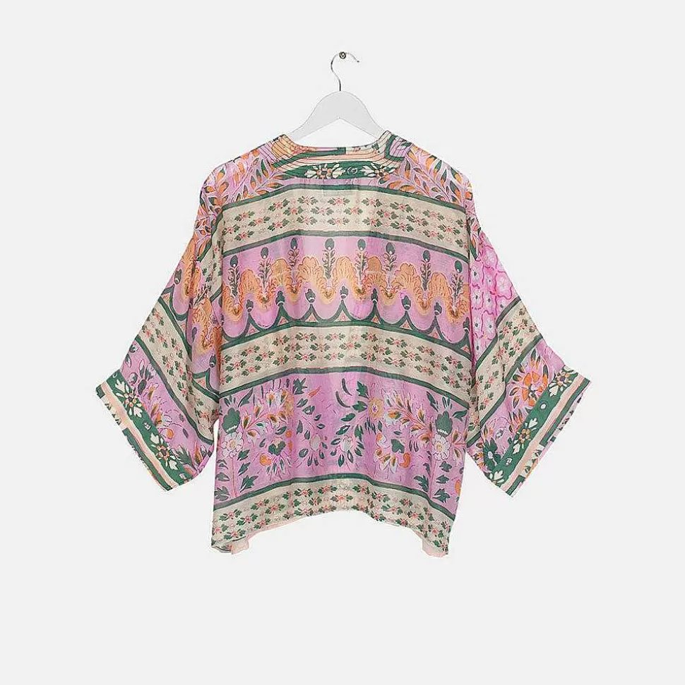 Sale Pink Folk Flowers Short Kimono Loungewear
