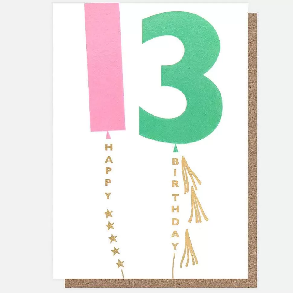 Flash Sale Pink/Mint Balloon 13Th Birthday Card For Kids