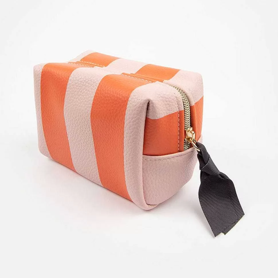 Fashion Pink/Orange Stripe Mini Cube Cosmetic Bag Cosmetic Bags & Wash Bags