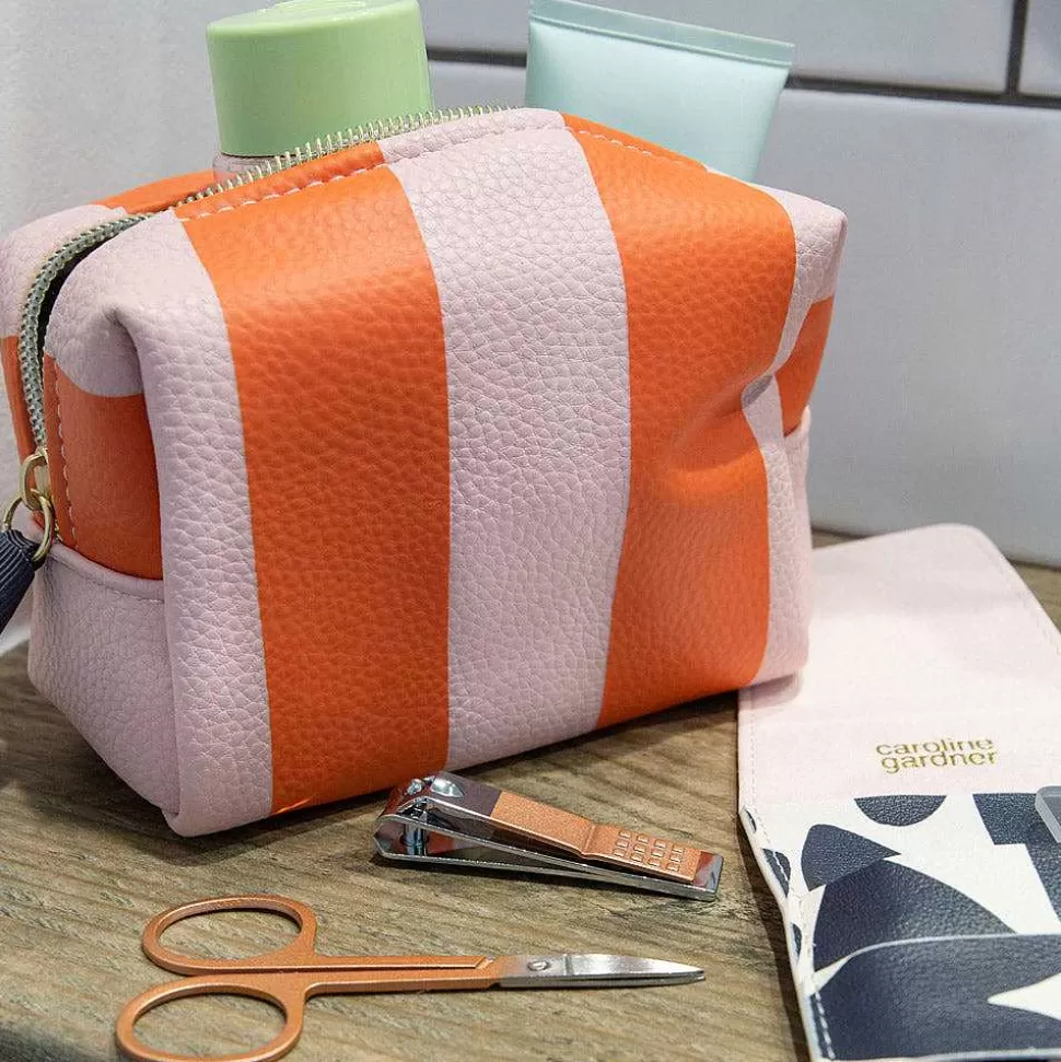 Fashion Pink/Orange Stripe Mini Cube Cosmetic Bag Cosmetic Bags & Wash Bags