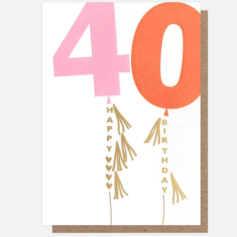 Fashion Pink/Red Balloon 40Th Birthday Card By Age