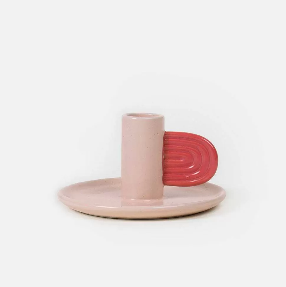Flash Sale Pink/Red Hand Painted Stoneware Candle Holder Home Office