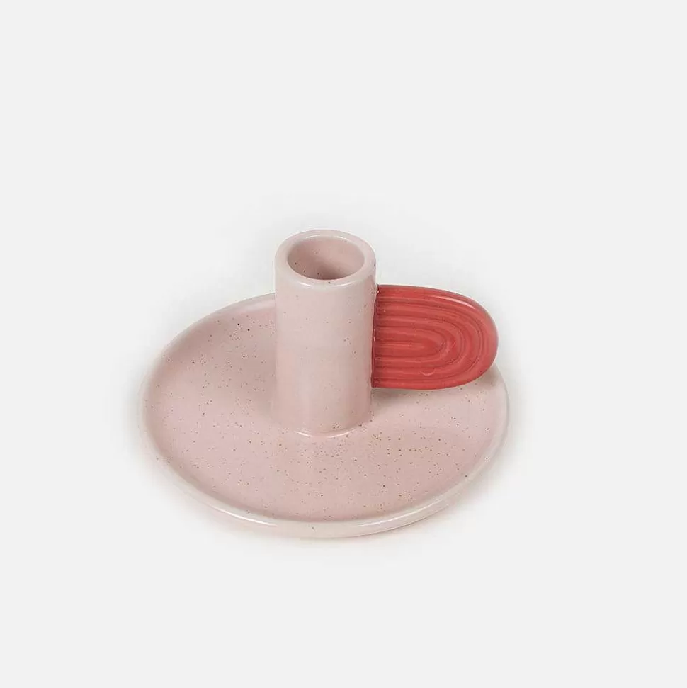 Flash Sale Pink/Red Hand Painted Stoneware Candle Holder Home Office