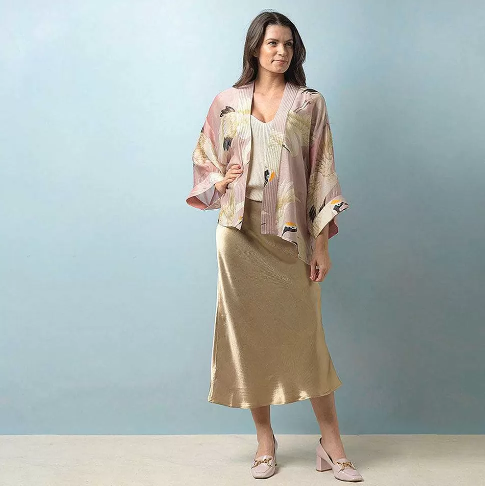 Best Sale Plaster Pink Stork Short Kimono Loungewear