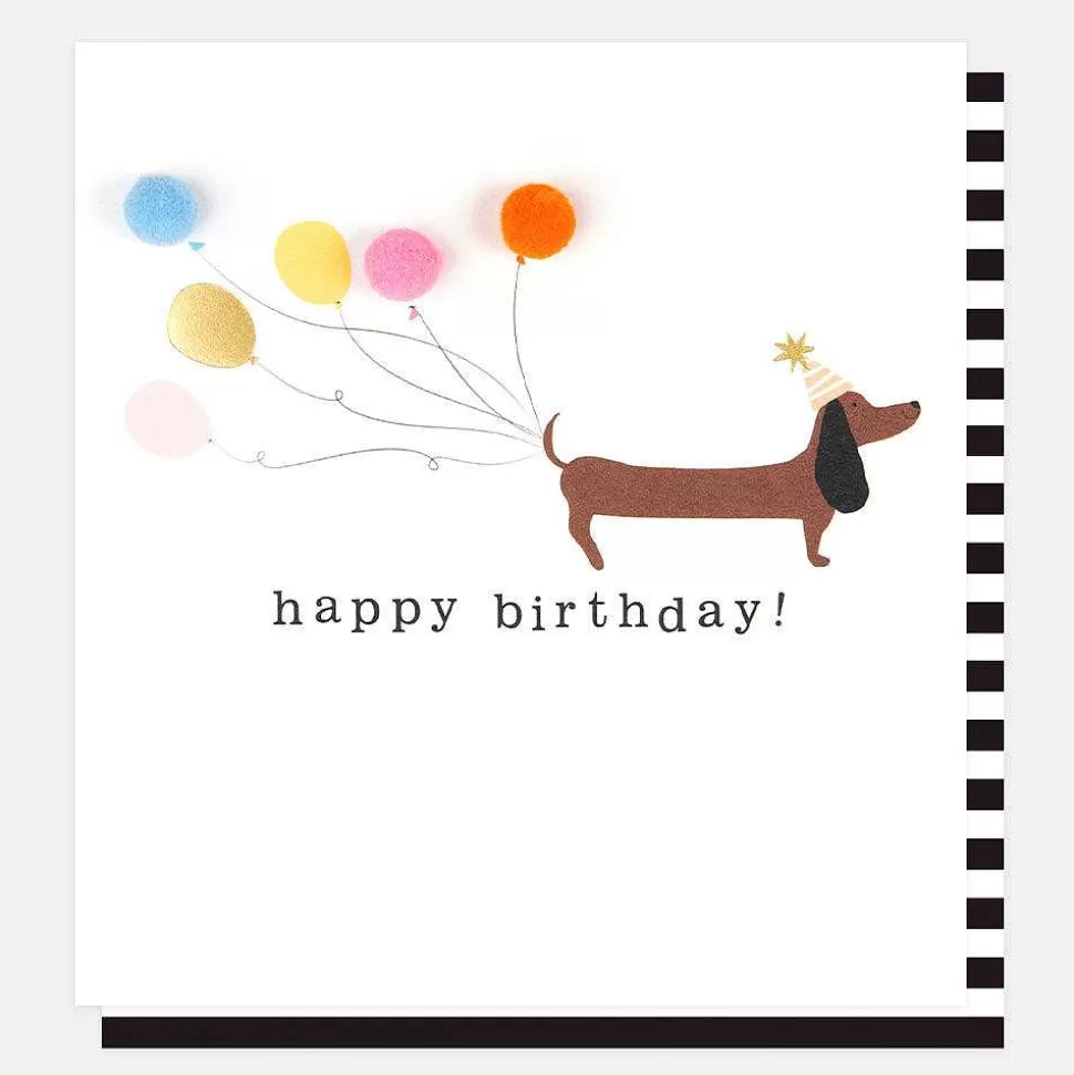 Cheap Pom Pom Sausage Dog & Balloons Birthday Card New Cards