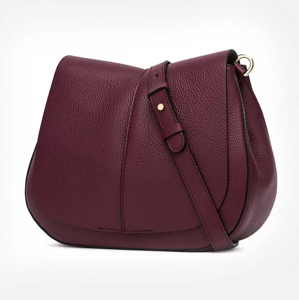Fashion Red Beet Leather Helena Saddle Bag Crossbody Bags