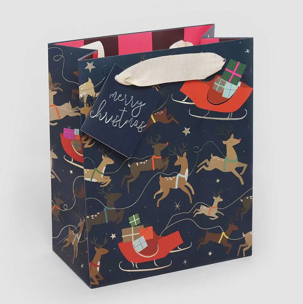 Discount Reindeer & Sleighs Medium Christmas Gift Bag Christmas Gift Wrap