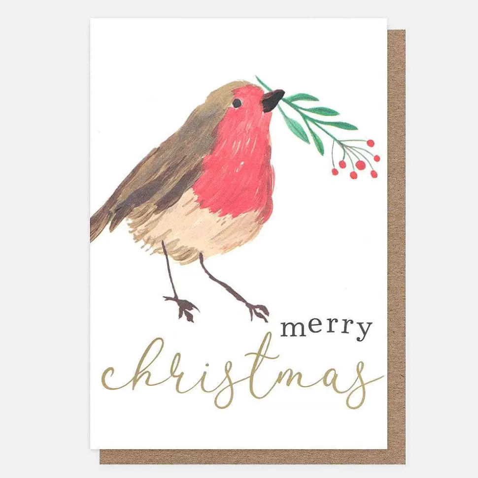 Flash Sale Robin With Sprig Small Christmas Card Pack Of 10 Christmas Card Packs