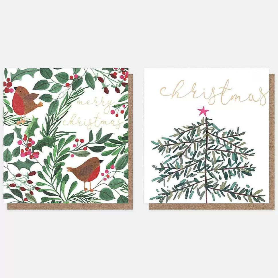 Clearance Robins And Tree Charity Christmas Cards Pack Of 8 Christmas Card Packs