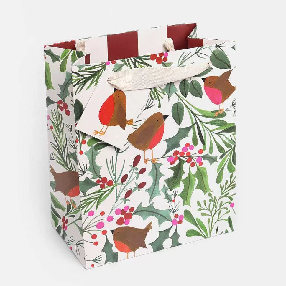 Hot Robins In Foliage Medium Christmas Gift Bag Christmas Gift Wrap