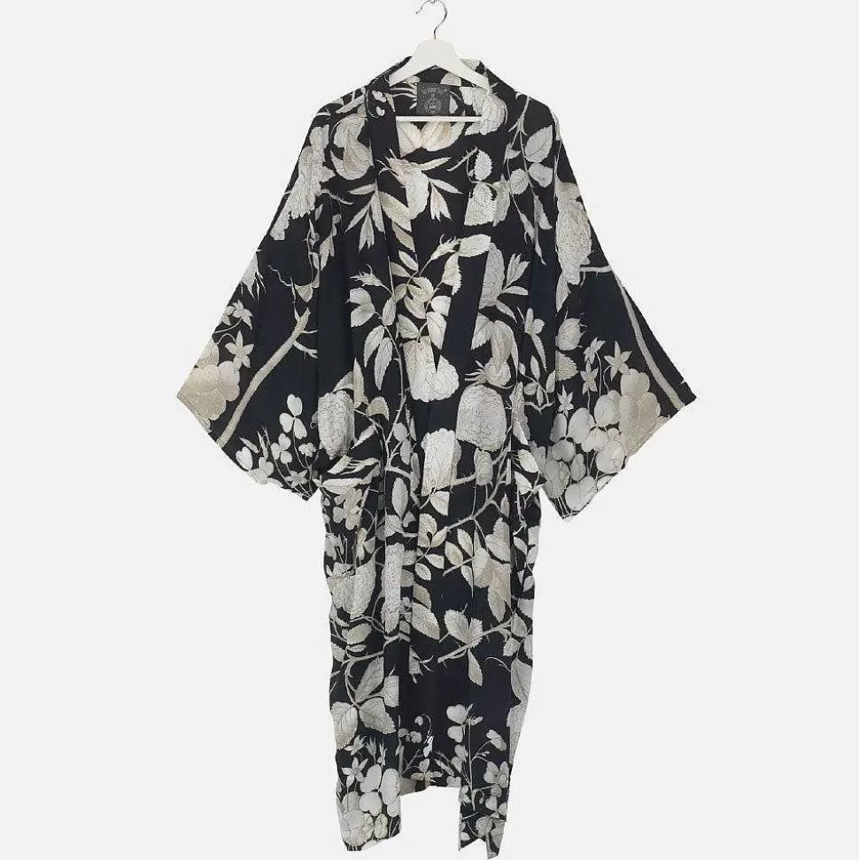 Best Rosebush Black Long Kimono Loungewear
