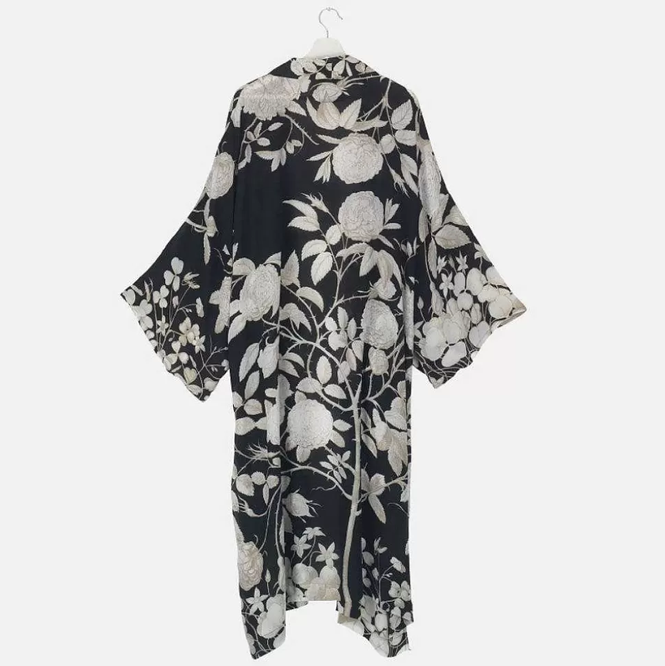 Hot Rosebush Black Long Kimono Dressing Gowns