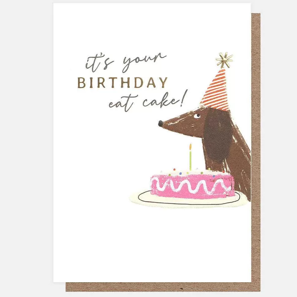 Best Sale Sausage Dog With Cake Birthday Card For Her