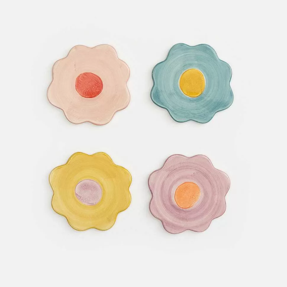 Flash Sale Set Of 4 Stoneware Floral Coasters Home Office