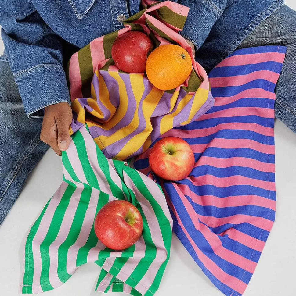 Cheap Stripe Reuseable Cloth Set Of 3 Foldaway Shopper Bags & Lunch Bags