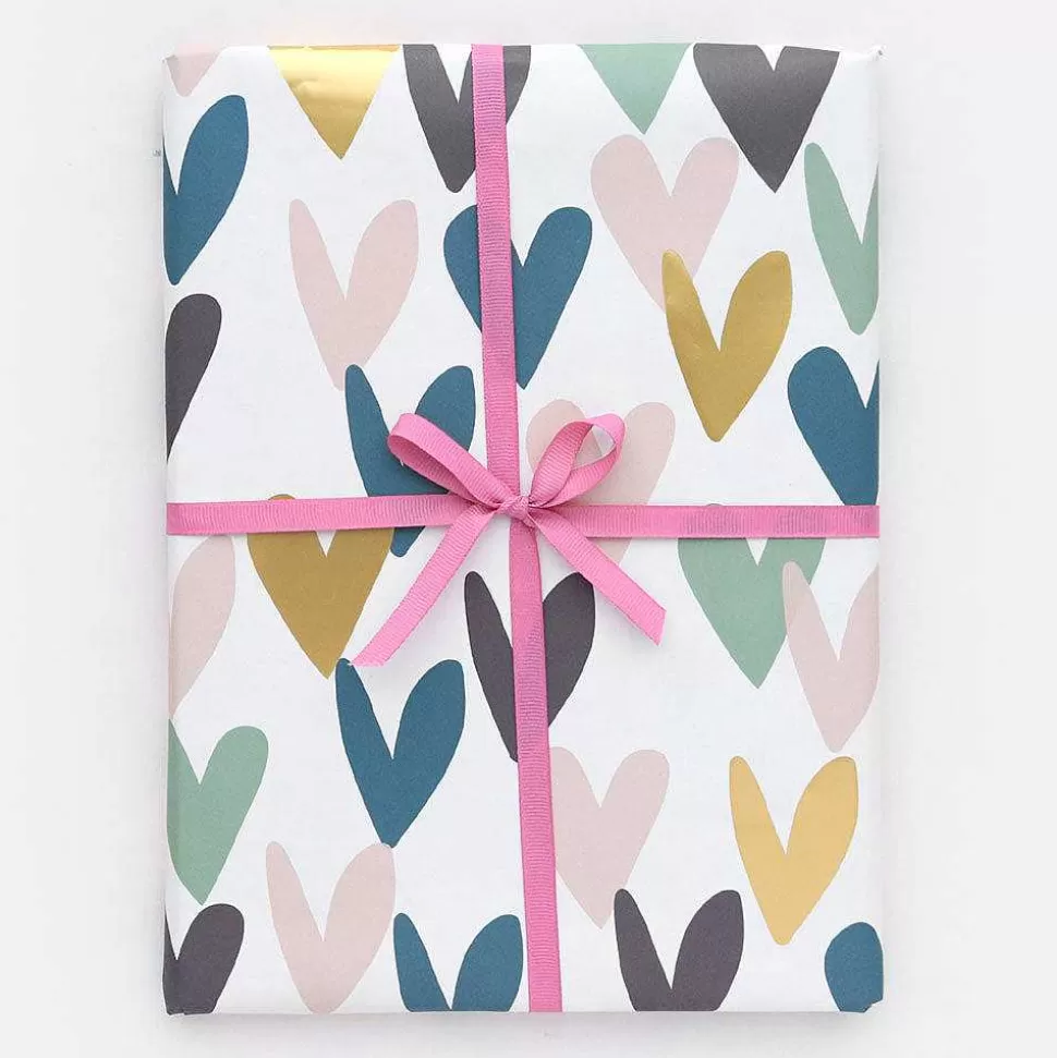 New Teal Falling Hearts Wrapping Paper Wrapping Paper