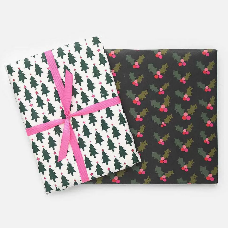 Discount Trees & Holly Double Sided Christmas Wrapping Paper Christmas Gift Wrap