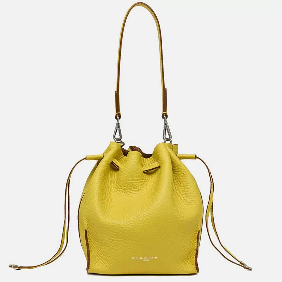 Shop Yellow Leather Joy Drawstring Bucket Bag Shoulder Bags