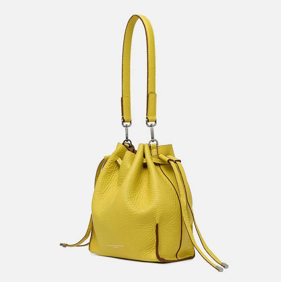 Shop Yellow Leather Joy Drawstring Bucket Bag Shoulder Bags