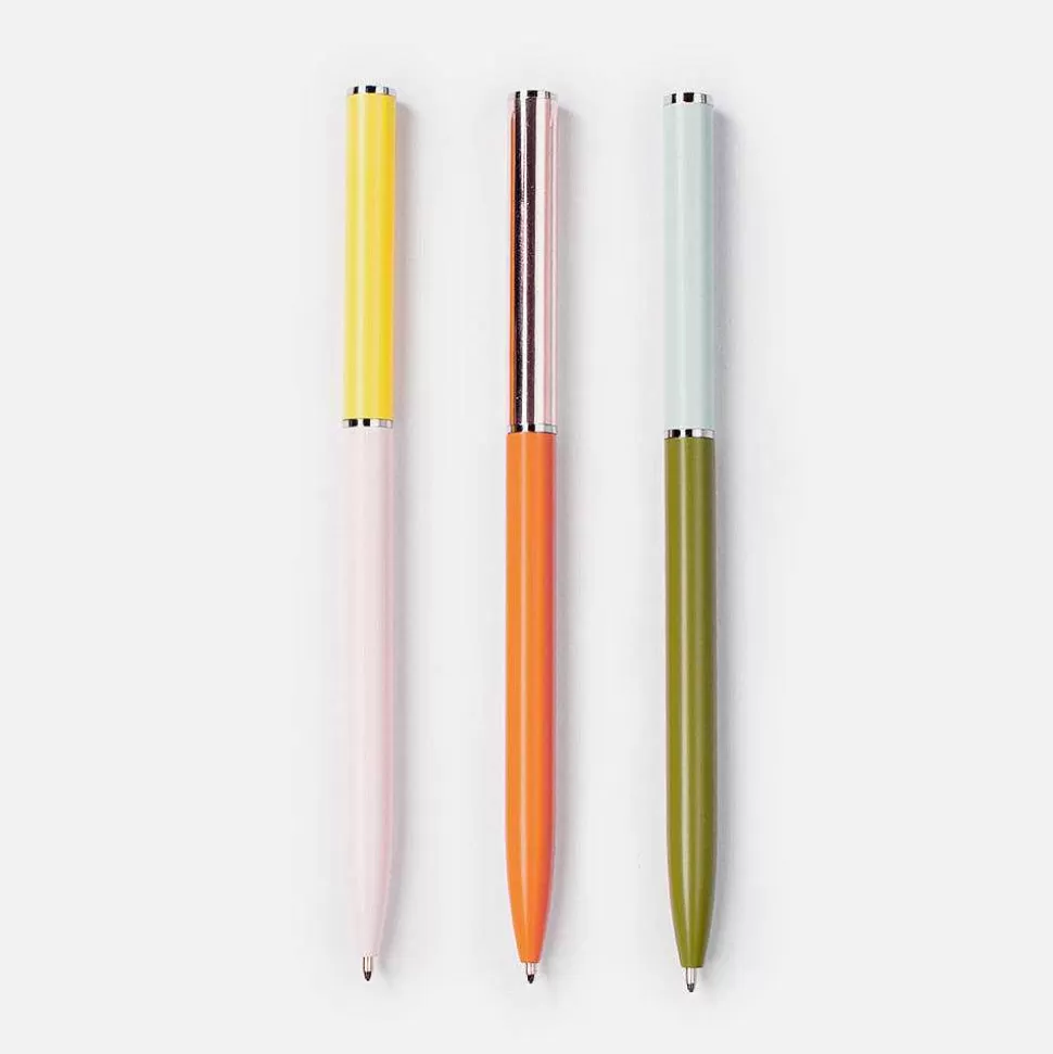 Discount Yellow/Pale Pink/Aqua Slim Pens Set Of 3 Pens