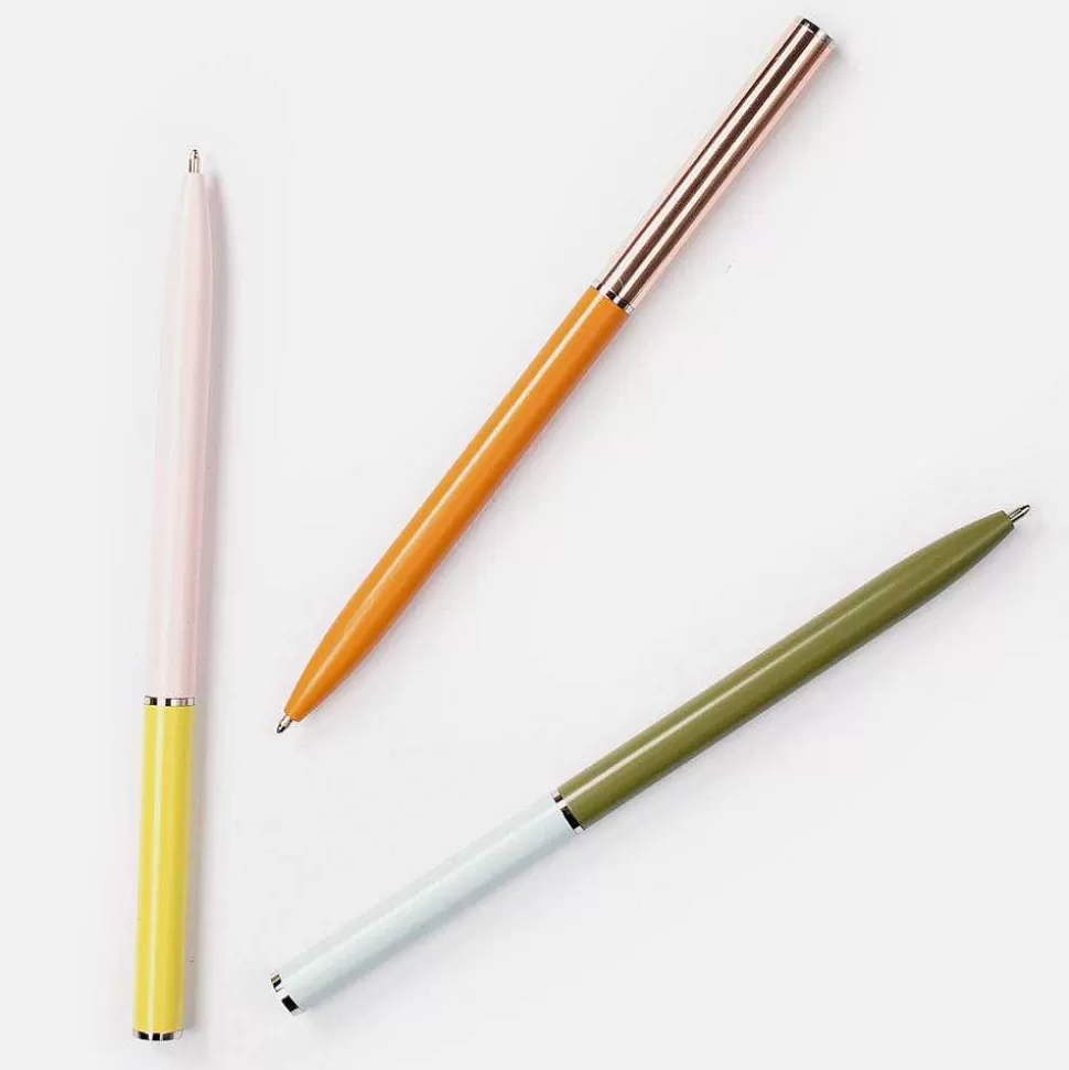 Discount Yellow/Pale Pink/Aqua Slim Pens Set Of 3 Pens